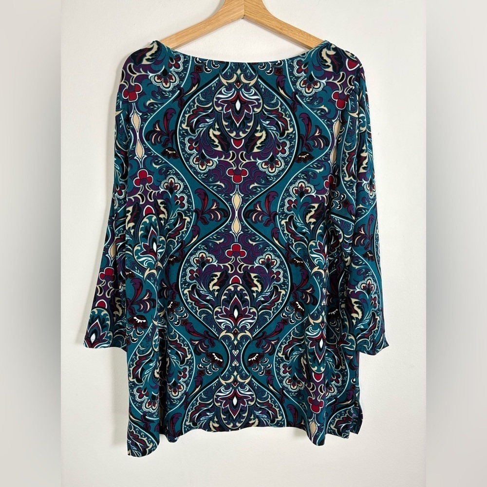 Chicos Travelers Top 3/XL Blue Paisley Tunic Wrinkle Free Flowy Stretch - Picture 5 of 9